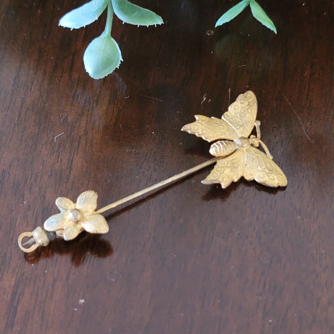 Sorrell Stick Pin Vintage Miriam Haskell Butterfly Gold Tone Stick Pin Signed - Etsy