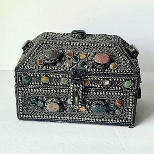 Vintage Agate Inlaid Moroccan Jewelry Box
