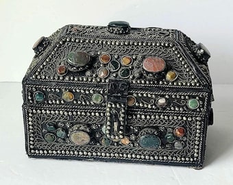 Vintage Agate Inlaid Moroccan Jewelry Box
