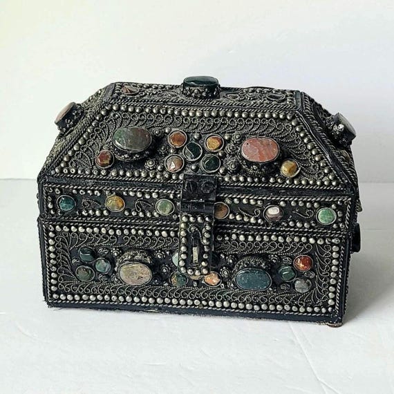 Vintage Agate Inlaid Moroccan Jewelry Box - Etsy