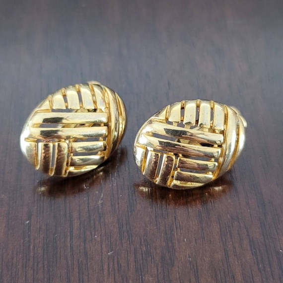 Vintage Goldette Oval Gold Tone Clip On Earrings … - image 1