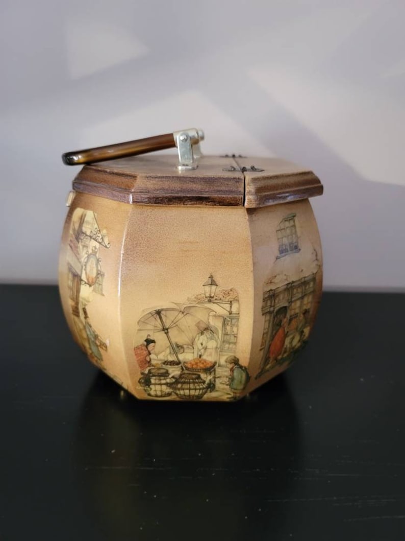 Vintage Decoupage Wood Box Purse With Handle Lined Twist Lock Etsy