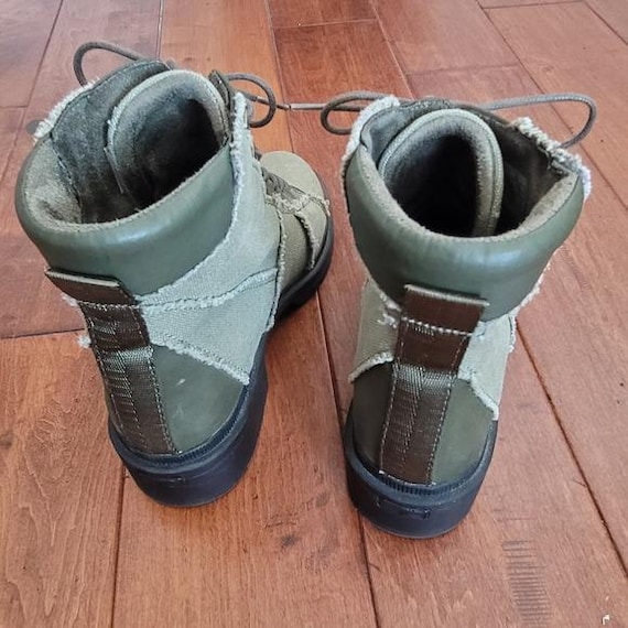 Olive Green Canvas Patchwork Combat Boots Size 8.5 - image 4