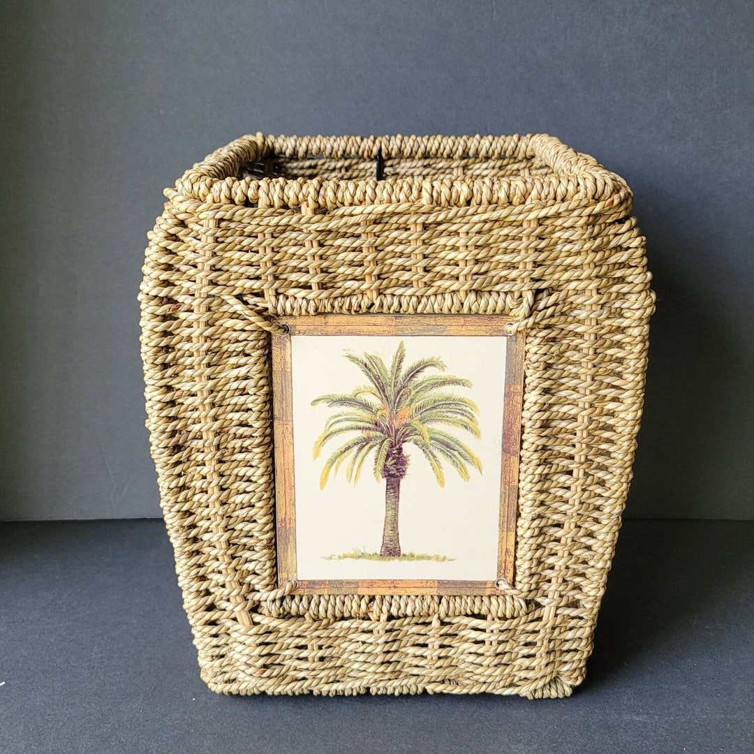 Woven Wicker Palm Tree Wastebasket Bedroom Bathroom Office Etsy