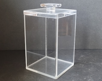 Tall Vintage Clear Lucite Display Box with Lid Made in Taiwan Kitchen Bathroom Office Storage
