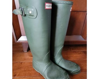 Hunter Original Tall Rain Boots Olive Green Natural Rubber Waterproof Wellies 8
