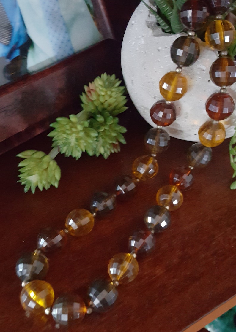 Vintage Amber Bead Necklace chunky jewelry faceted beads large statement earthtones vintagegypsytreasure boho bohemian