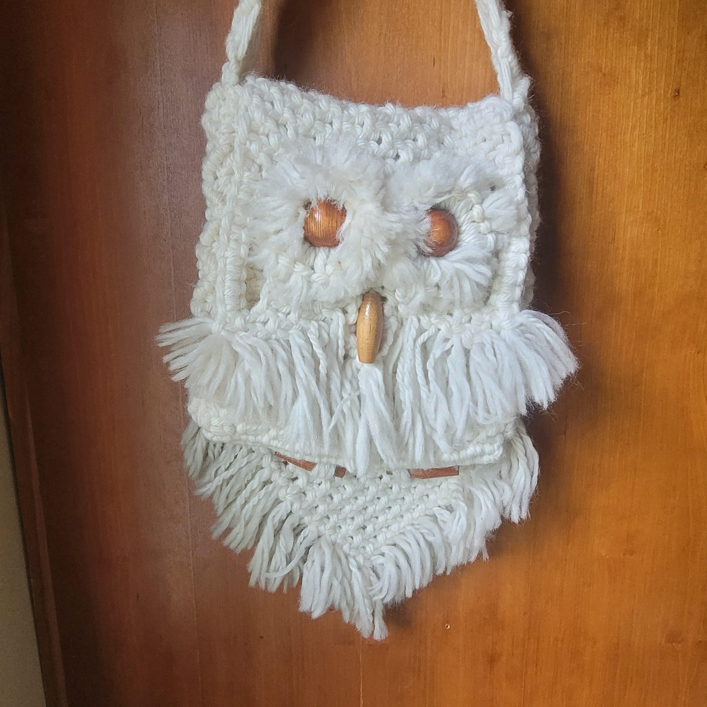 Vintage Macrame Owl Purse Shoulder Bag Boho Hippie