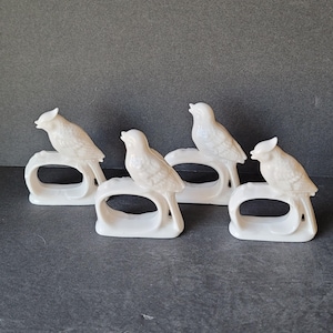 Vintage White Porcelain Bird Napkin Ring Holders Set of 4 Napkin Rings Made in Japan