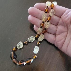 Vintage Citrine Bead Necklace with  Dark Yellow Beads and Toggle Clasp