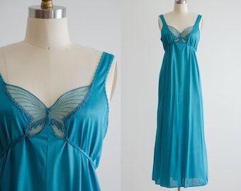 Nachtjapon vlinderjurk jaren 70 vintage undercover kleding blauwgroen blauwgroen vloerlengte