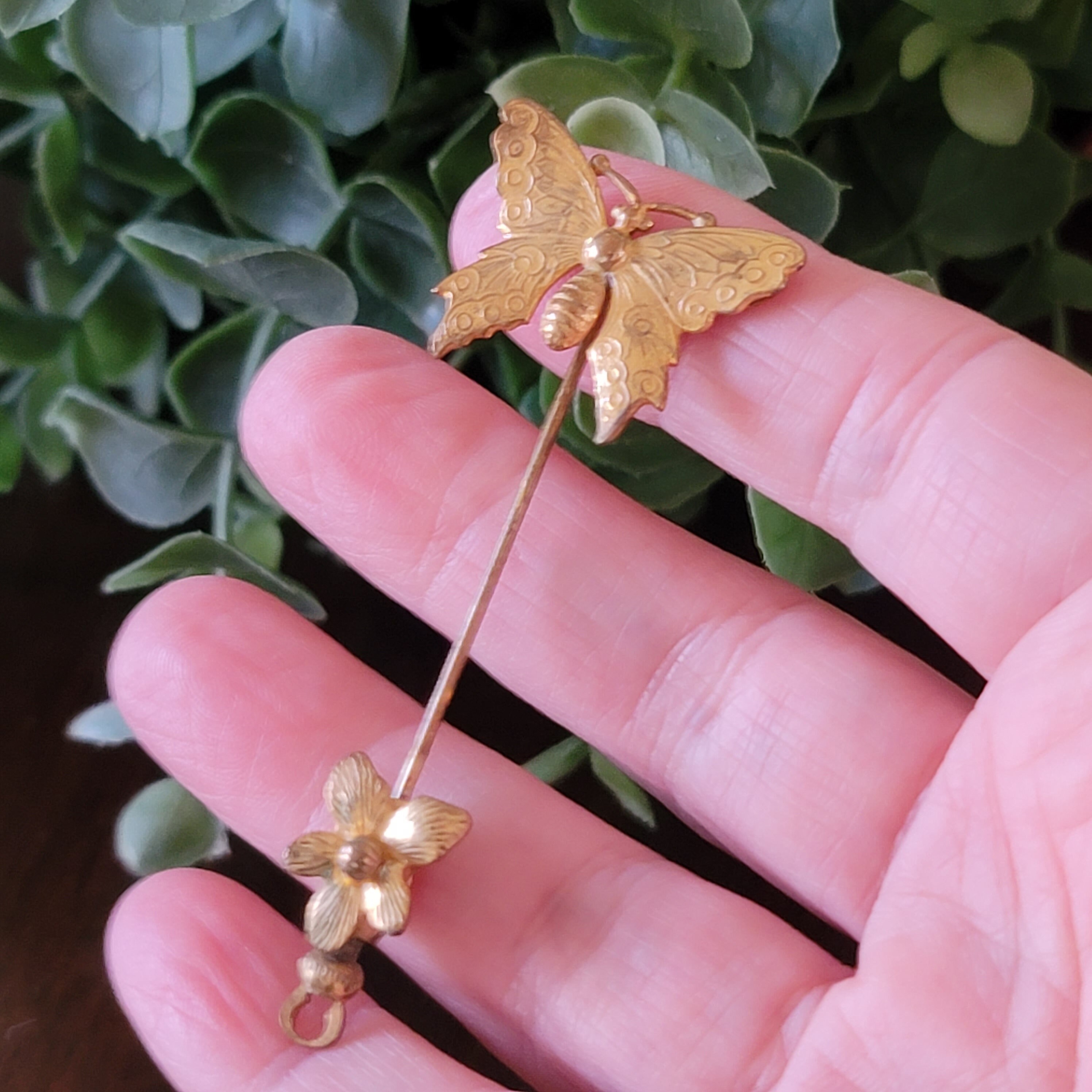 Vintage Miriam Haskell Butterfly Gold Tone Stick Pin Signed 