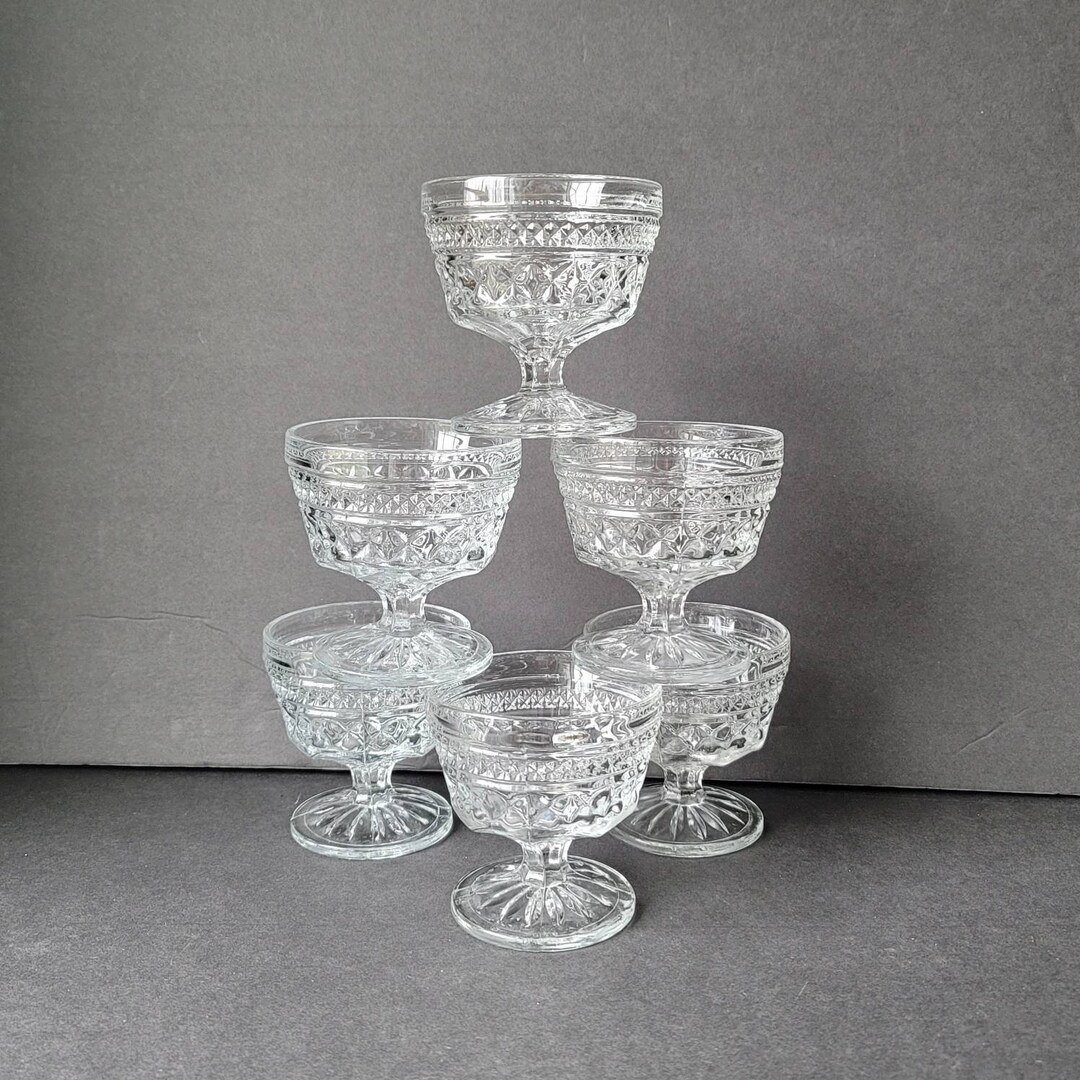 Vintage Wexford Waffle Pressed Glass Sherbet Ice Cream Dishes Set of 6 Anchor Hocking Etsy