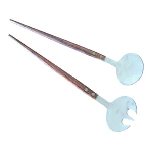 Mid Century Modern Danish Teak Wood and Stainless Salad Server Utensil Set