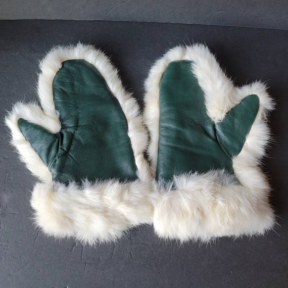 Vintage Real Rabbit Fur and Leather Womens Mitten… - image 3