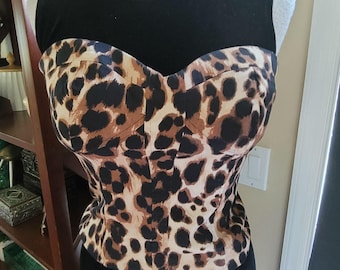Bebe Strapless Leopard Print Sweetheart Corset Top Sz XS