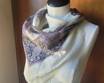 Vintage Large Square Glentex Cream Pink Black Paisley Scarf 30.5" Japan Head Neck Bandana Top