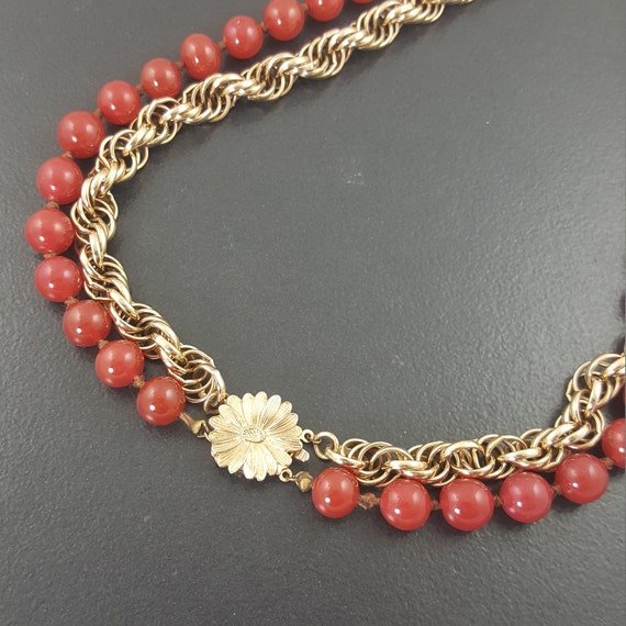 Vintage Bergere Carnelian Necklace gold plated go… - image 1