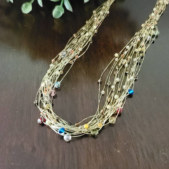 Multi Strand Gold Thread Necklace with Colorful B… - image 2