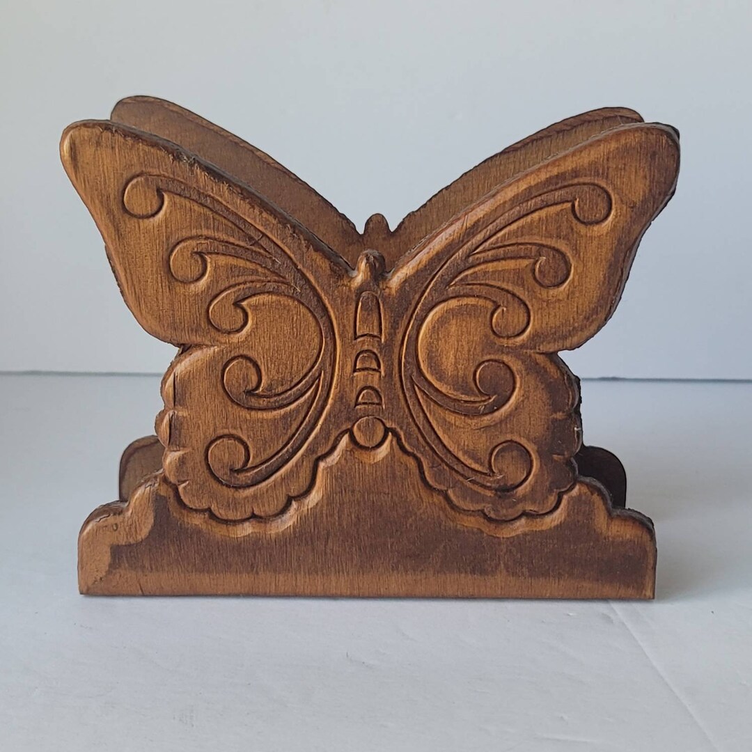 Vintage Wood Butterfly Napkin Holder Etsy