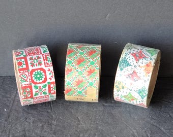 3 rouleaux de ruban de Noël vintage, neuf, vieux stock, 6 yards chacun 1 3/8" de large