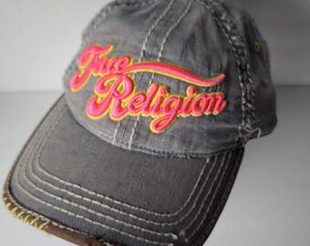 True Religion デニム ベースボールキャップ Vintage Y2K True Religion Distressed Blue Denim Baseball Cap Hat