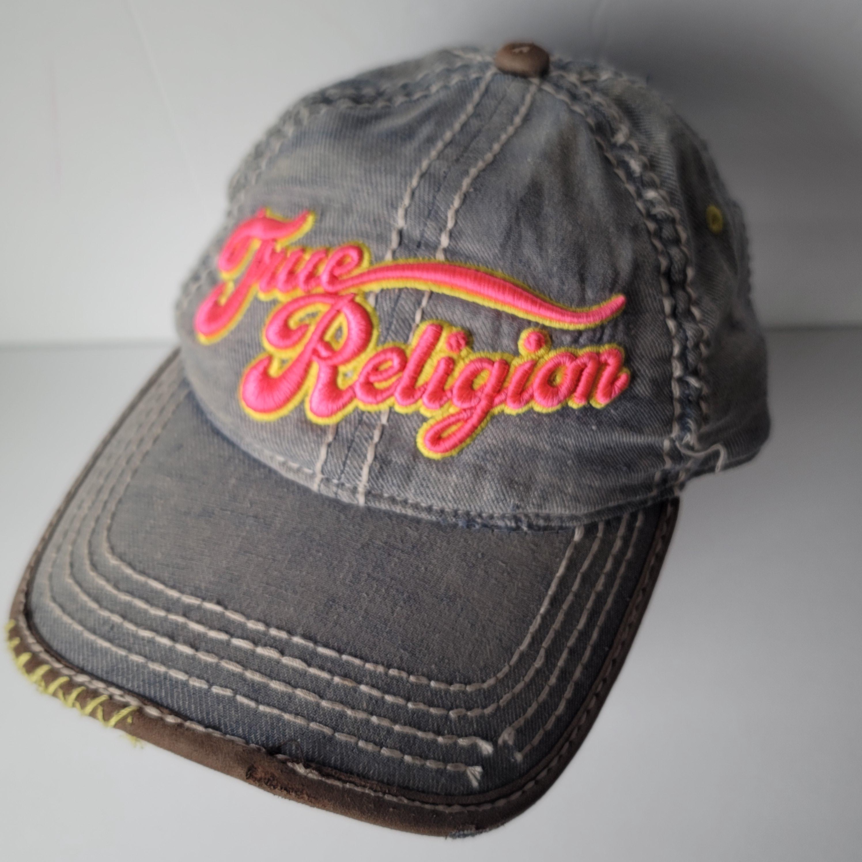 Vintage Y2K True Religion Distressed Blue Denim Baseball Cap Hat