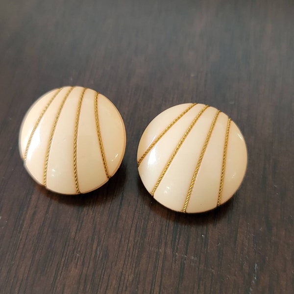 Vintage Peach and Gold Button Clip On Earrings 1950's West Germany