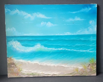 額なし 海の油絵 サイン入り 額なし 16x20 海景 ビーチ 海岸 ギャラリーウォール