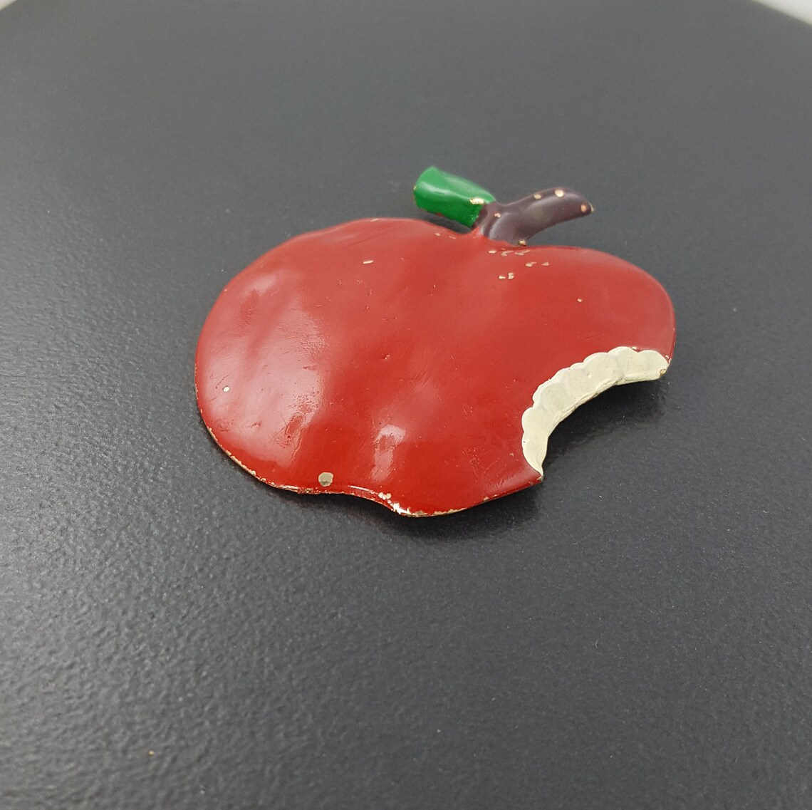 Vintage Enamel Apple Pinbrooch Apple With Bite Red 80s Etsy