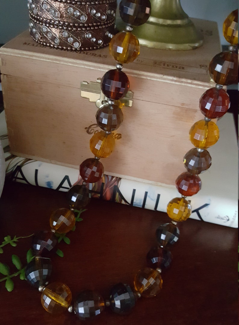 Vintage Amber Bead Necklace chunky jewelry faceted beads large statement earthtones vintagegypsytreasure boho bohemian