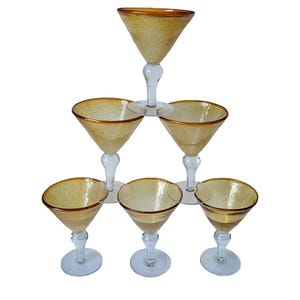 Hand Blown Amber Yellow Martini Glasses Set of 6 Drinking Glasses Barware Margarita Handblown