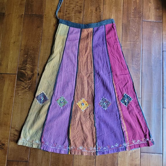 Cotton Embroidered Patchwork Multi Color Mirrored… - image 2