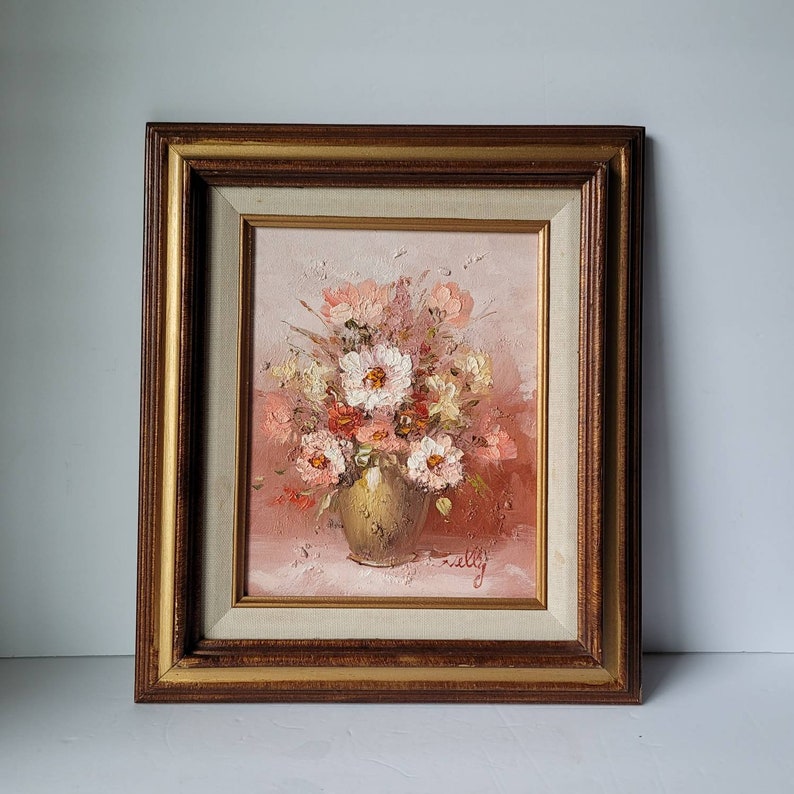 Vintage Still Life Floral Oil Painting in Gold Frame Botanical - Etsy