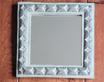 Vintage Moroccan Small Ceramic "6 Square Sage Green Wall Mirror
