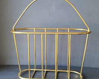 Mid Century Hollywood Regency Solid Brass Magazine Rack MCM home decor storage organization gold retro