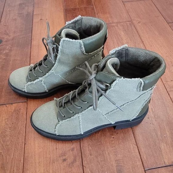 Olive Green Canvas Patchwork Combat Boots Size 8.5 - image 3