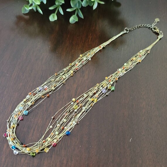 Multi Strand Gold Thread Necklace with Colorful B… - image 3