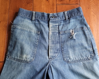 1940s US Navy Dungarees WWII Denim Trousers Distressed Hemmed - Etsy