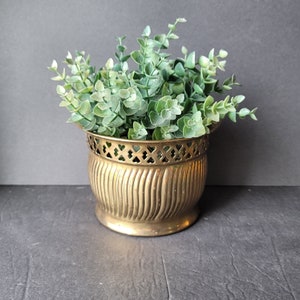Vintage Brass Planter Plant Pot Gold Metal Indoor Planter Swirl Design Cut Outs Cachepot