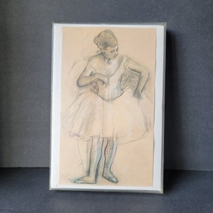 Vintage Ballerina Girl Pencil Drawing Signed Framed Acrylic Box Frame Little Girls Room Decor