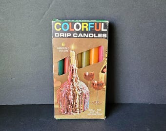 Juego de 6 velas de goteo coloridas vintage, nuevas en caja (con defecto).