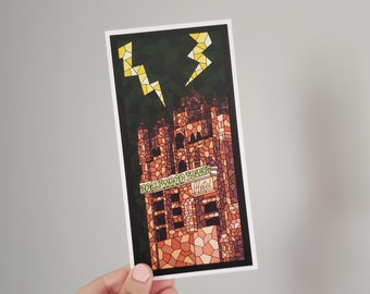 Terrifying Hollywood Hotel Themed Stained Glass Window Mini Print | 4x8 inch Spooky Haunted Hotel Colorful Stained Glass Mini Print