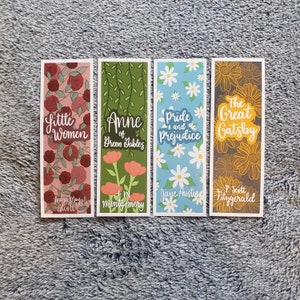 Classic Book Bookmarks | Aesthetic Bookmarks | Floral Classic Book Bookmarks | Little Women, Pride & Prejudice, Great Gatsby, Anne of Green