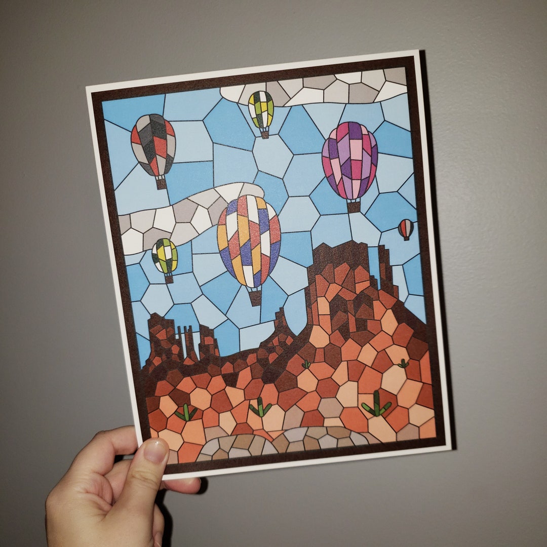 Desert Hot Air Balloon Stained Glass Window Print Stained Etsy
