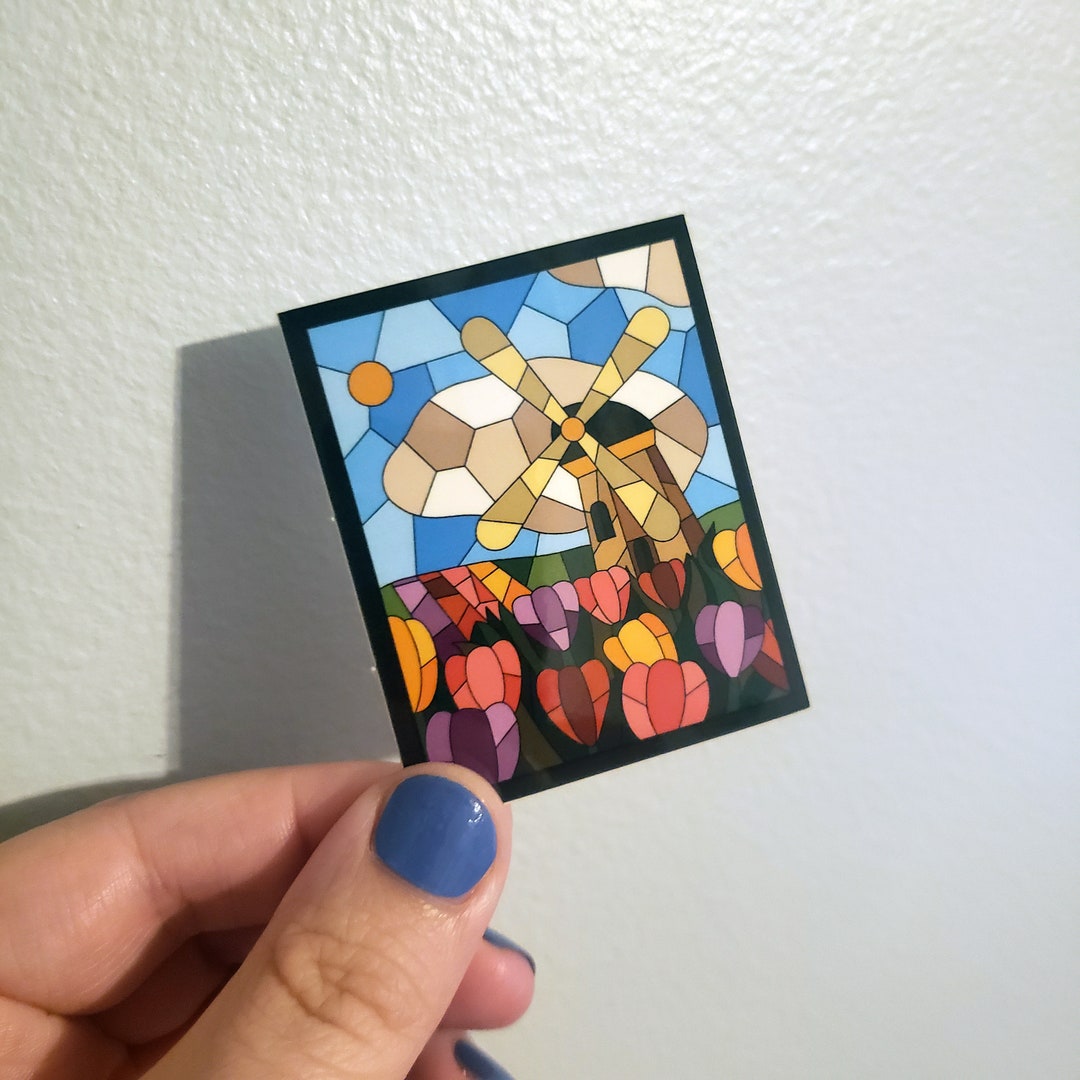 Dutch Windmill Tulip Stained Glass Window Sticker | Tulip Themed ...