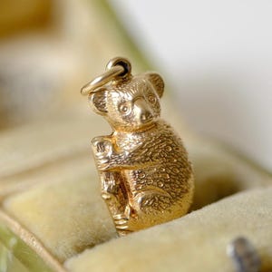 Vintage 9ct Gold Koala Bear Charm with New Gold-Plated Silver Chain