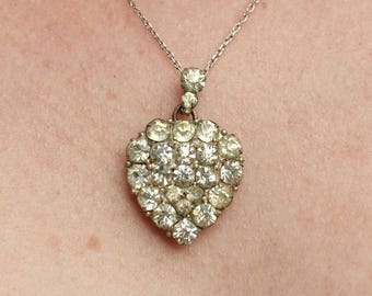 Vintage Paste Heart Pendant, Sparkling Paste Necklace Charm