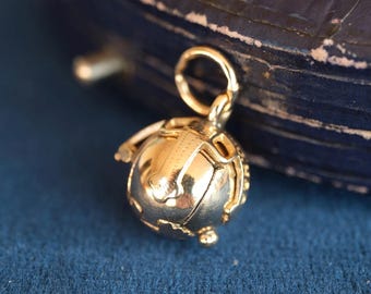 Vintage Tiny 9ct Gold & Silver Masonic Orb Pendant, Masonic Puzzle Ball Charm, Freemason Fob, New Gold-Plated Silver Chain
