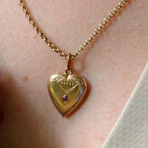 Antique Art Nouveau Gold-Plated Heart Pendant with an Engraving and New Gold-Plated Silver Chain